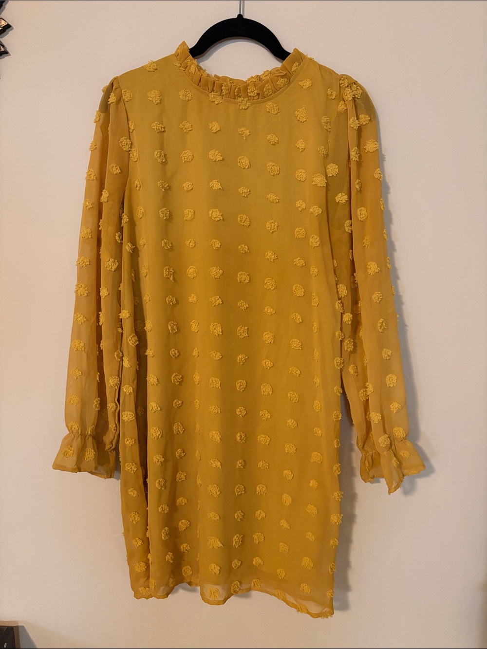 Mustard Yellow Textured Long Sleeve Dress